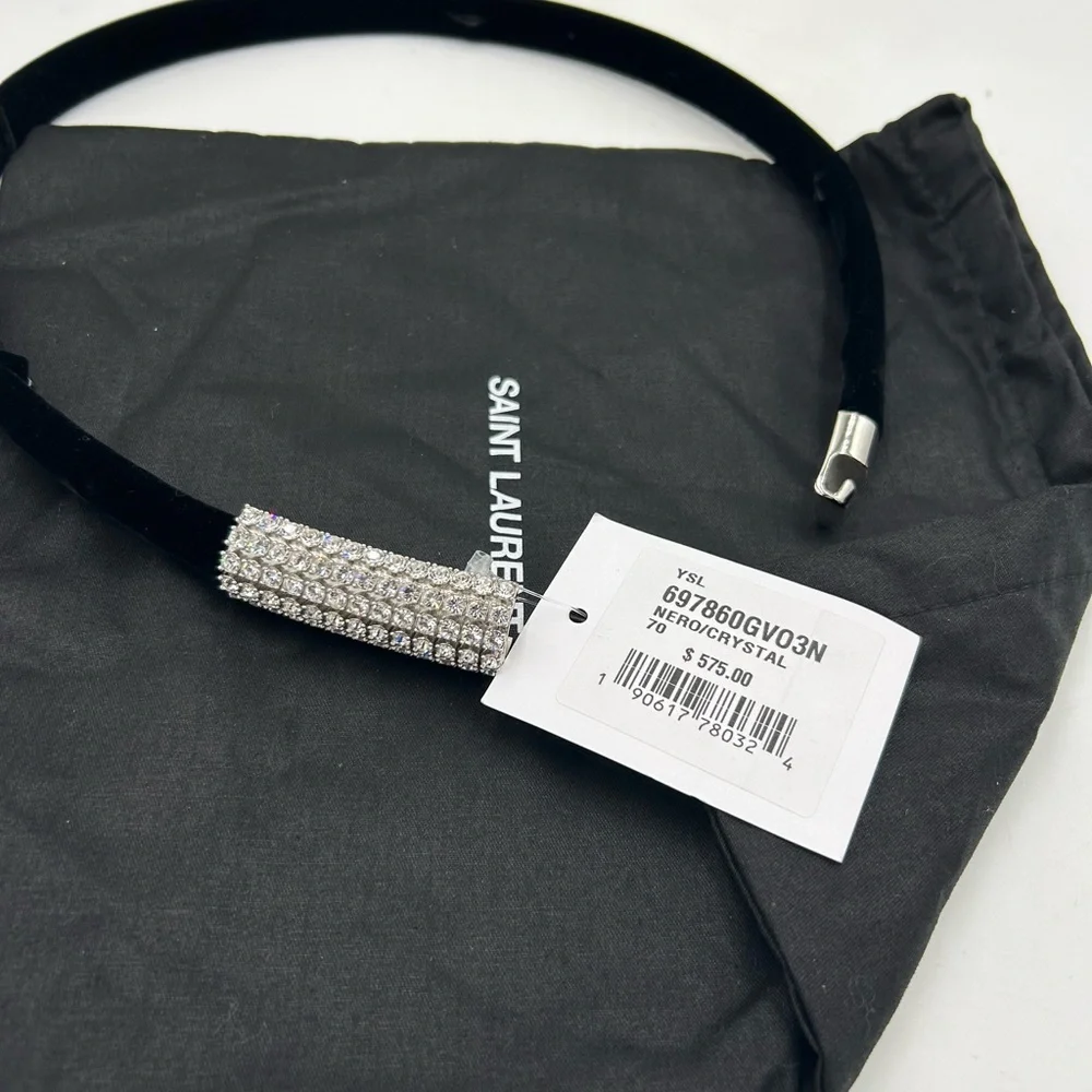 Saint Laurent ysl women's Black Velvet Choker necklace with Silver crystals